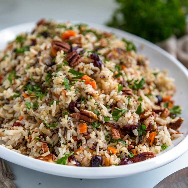 large platter of wild rice pilaf